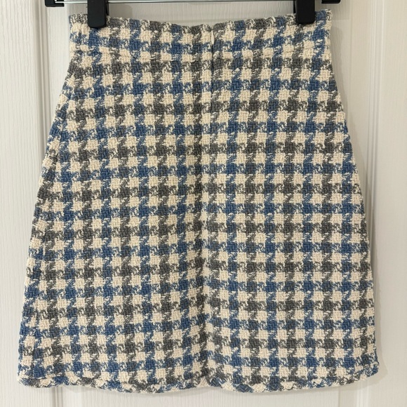 Sandro | Blue Short Houndstooth Tweed Skirt | Size 0/XS - Picture 7 of 13
